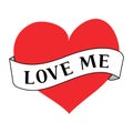 Red Heart with Love Me Banner Tattoo Style Royalty Free Stock Photo